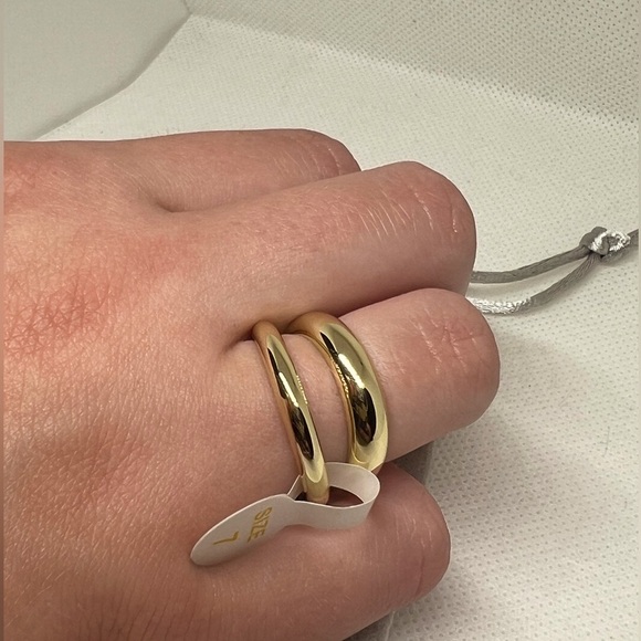 🎁 Loren Stewart x Curateur 14kt gold plated double ring sz 7 TRENDY stylish - Picture 3 of 3